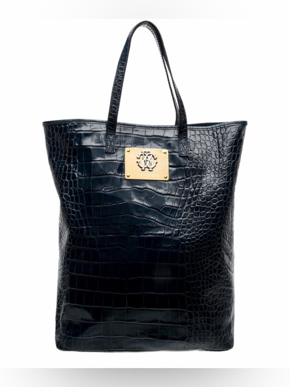 Roberto Cavalli Blue Croc-Embossed Leather Tote